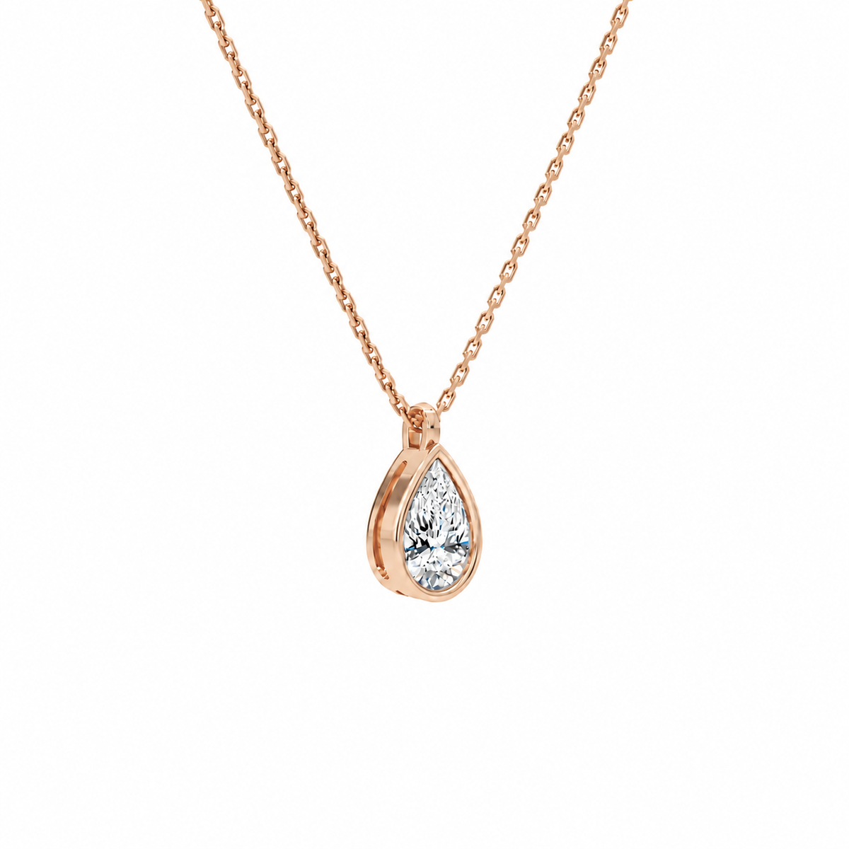 Stellaire Pear Bezel Solitaire Lab-Grown Diamond Pendant Necklace in 14K Rose Gold, alternate product view