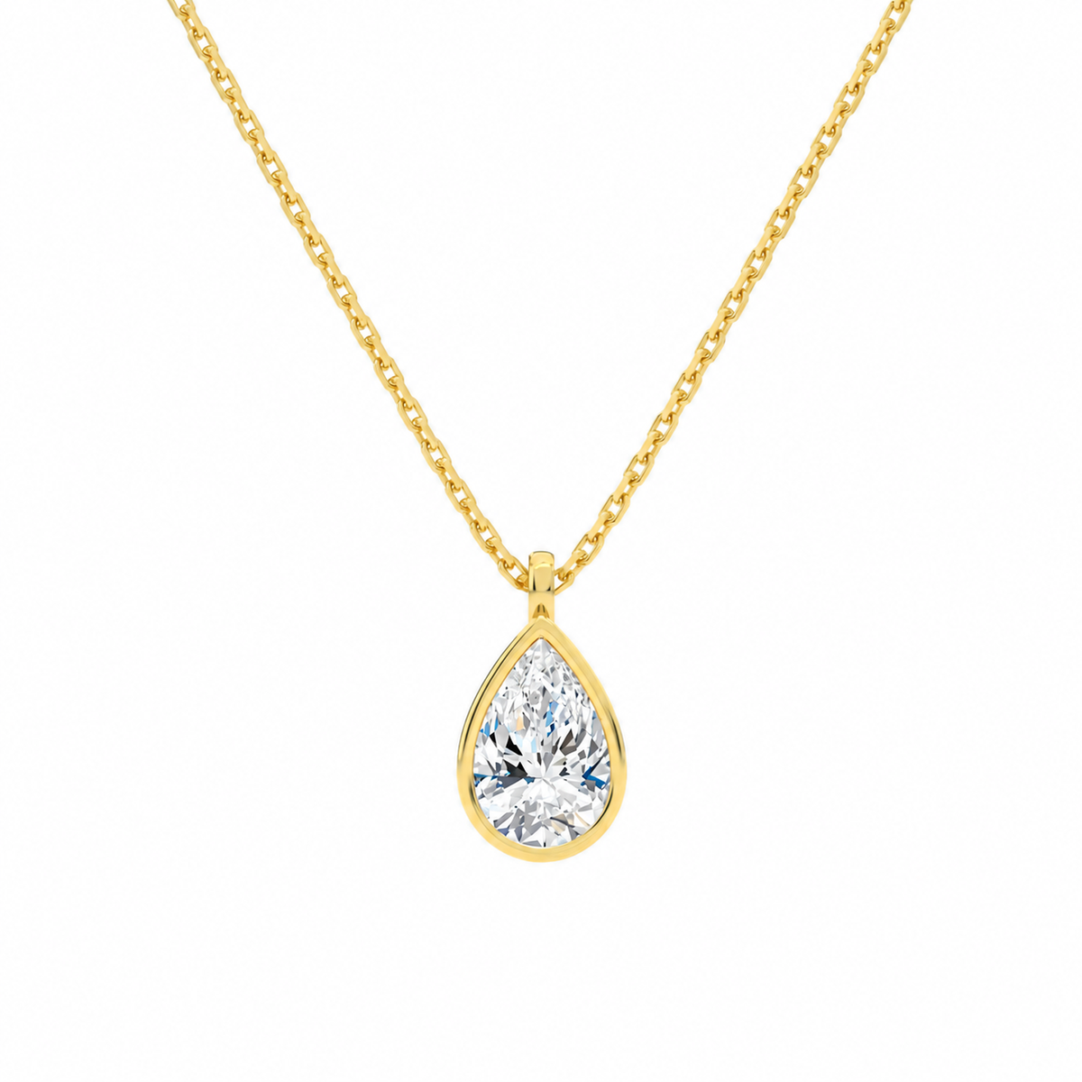 Stellaire Pear Bezel Solitaire Lab-Grown Diamond Pendant Necklace in 14K Yellow Gold, front view