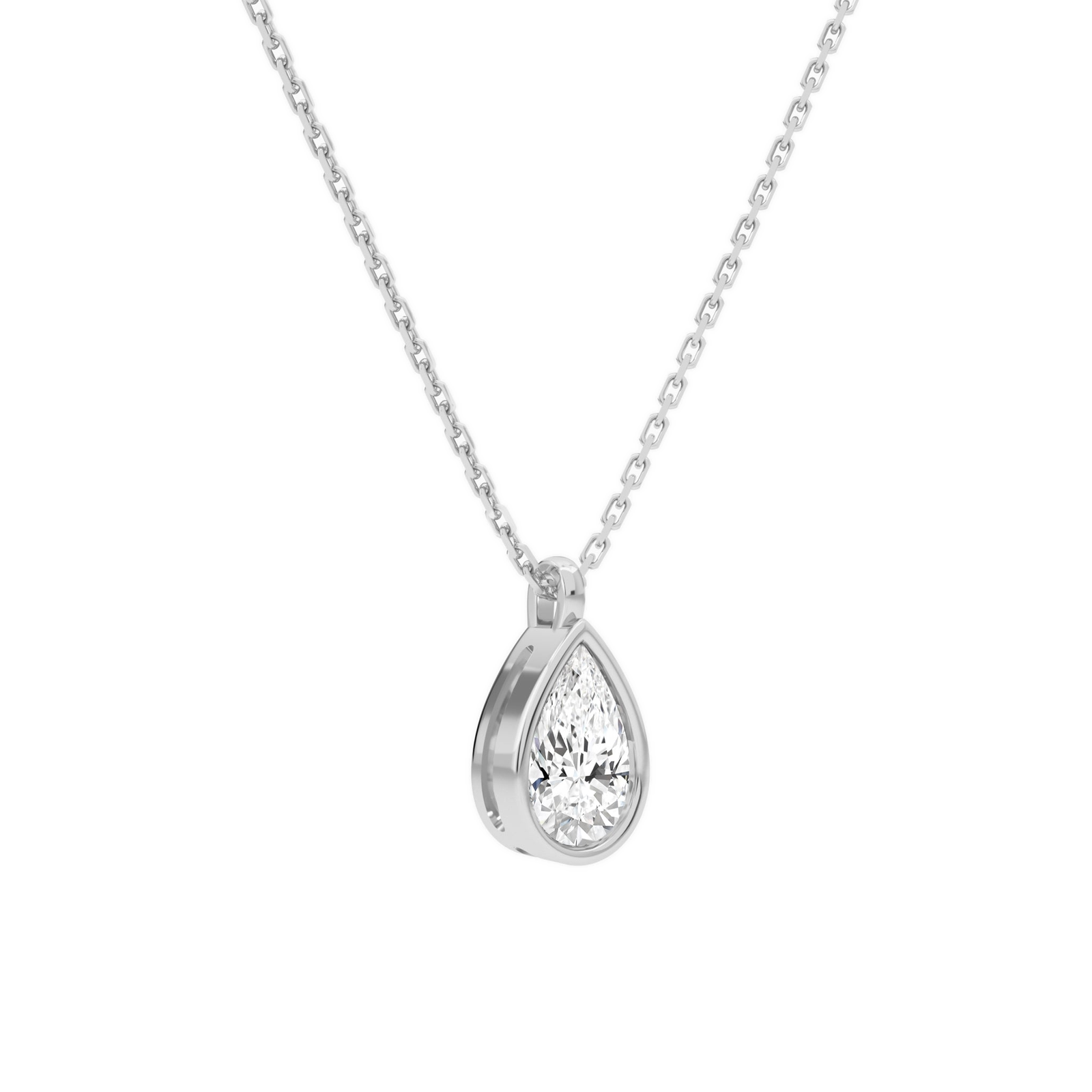 Stellaire Pear Bezel Solitaire Diamond Pendant Necklace in 14K White Gold second product view