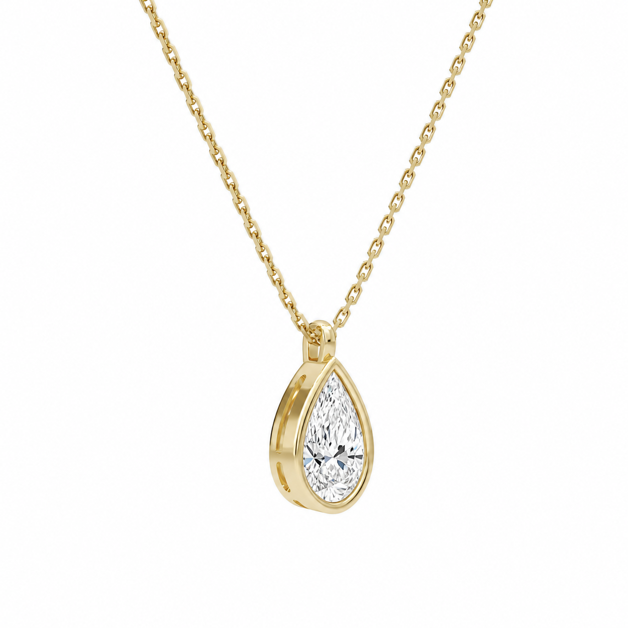 Stellaire Pear Bezel Solitaire Diamond Pendant Necklace in 18K Yellow Gold second product view