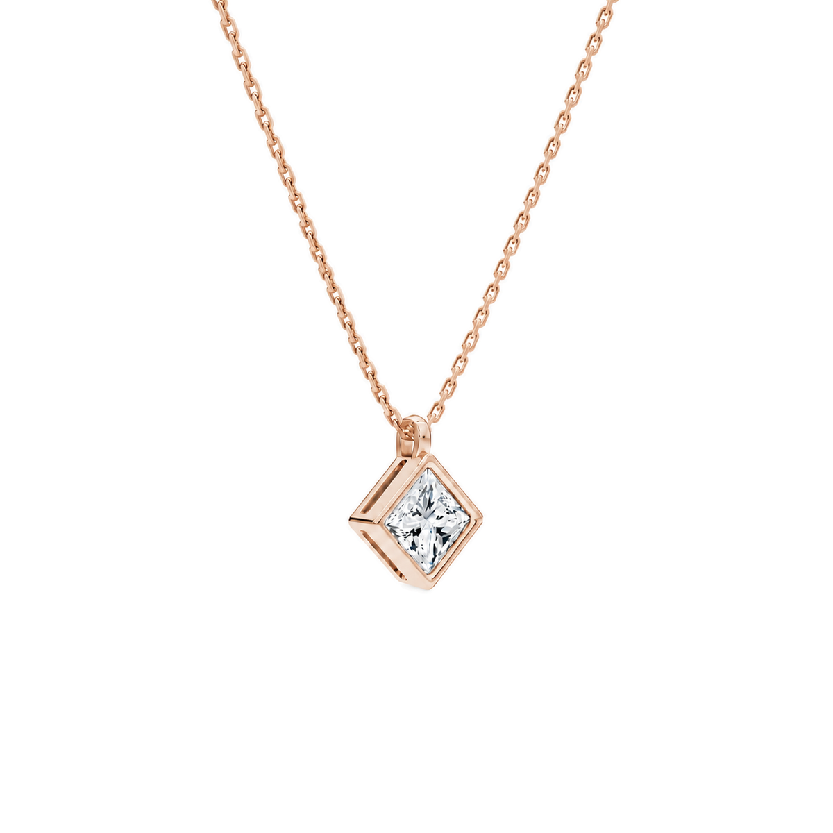 Stellaire Princess Bezel Solitaire Lab-Grown Diamond Pendant Necklace in 14K Rose Gold, alternate product view