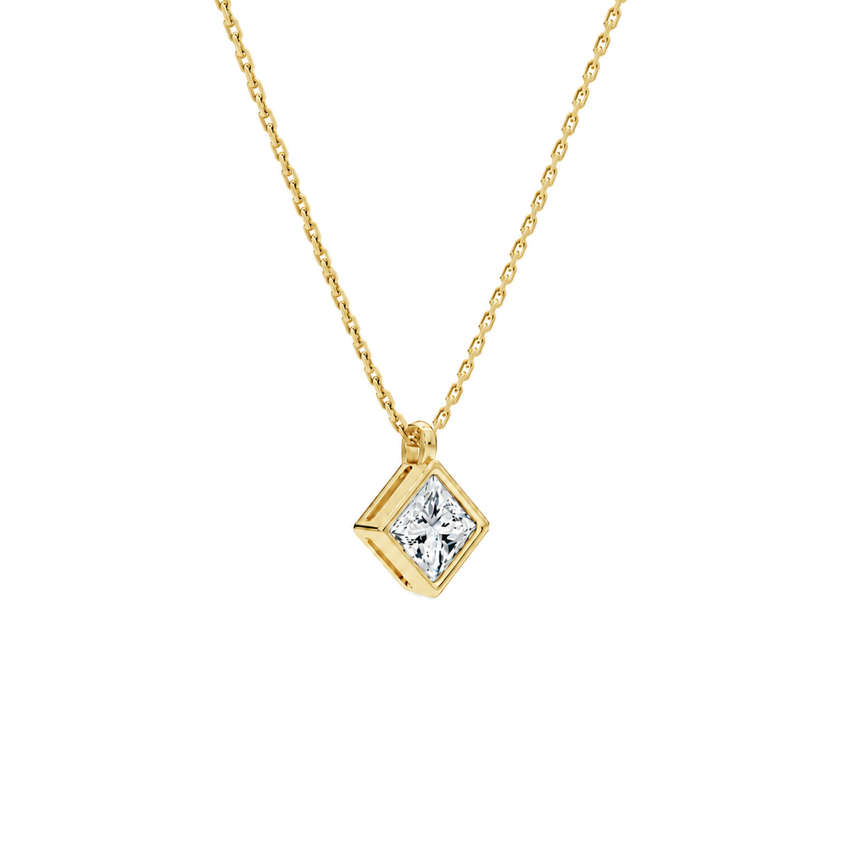 Stellaire Princess Bezel Solitaire Lab-Grown Diamond Pendant Necklace in 14K Yellow Gold, alternate product view