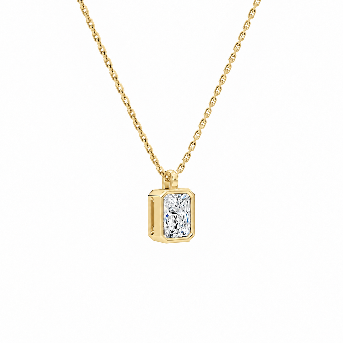 Stellaire Radiant Bezel Solitaire Lab-Grown Diamond Pendant Necklace in 18K Yellow Gold, alternate product view