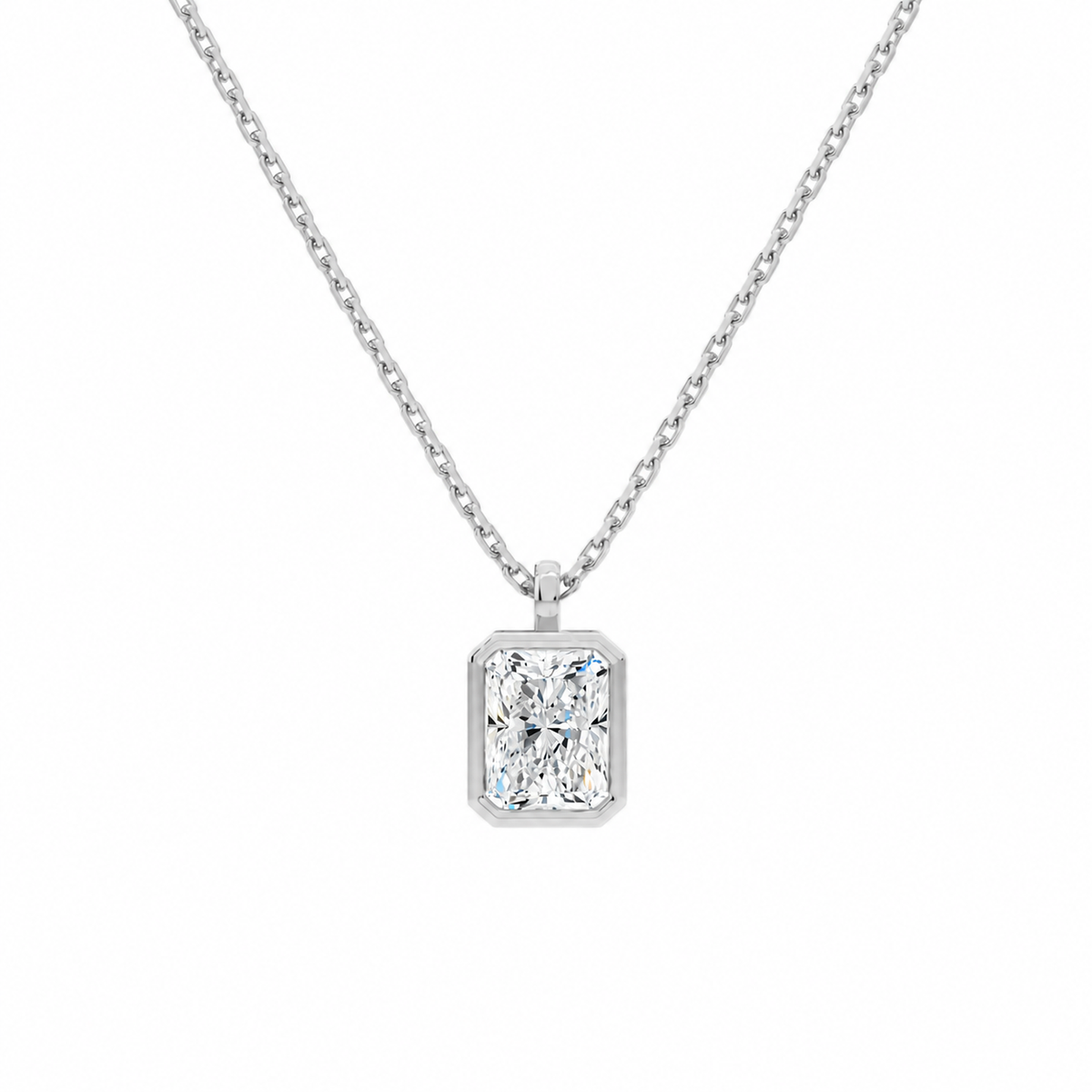 Stellaire Radiant Bezel Solitaire Lab-Grown Diamond Pendant Necklace in Platinum, front view
