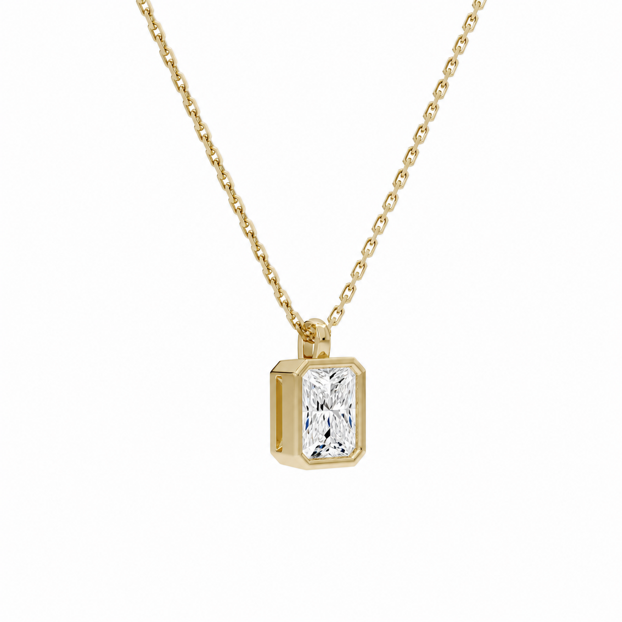 Stellaire Radiant Bezel Solitaire Diamond Pendant Necklace in 14K Yellow Gold second product view