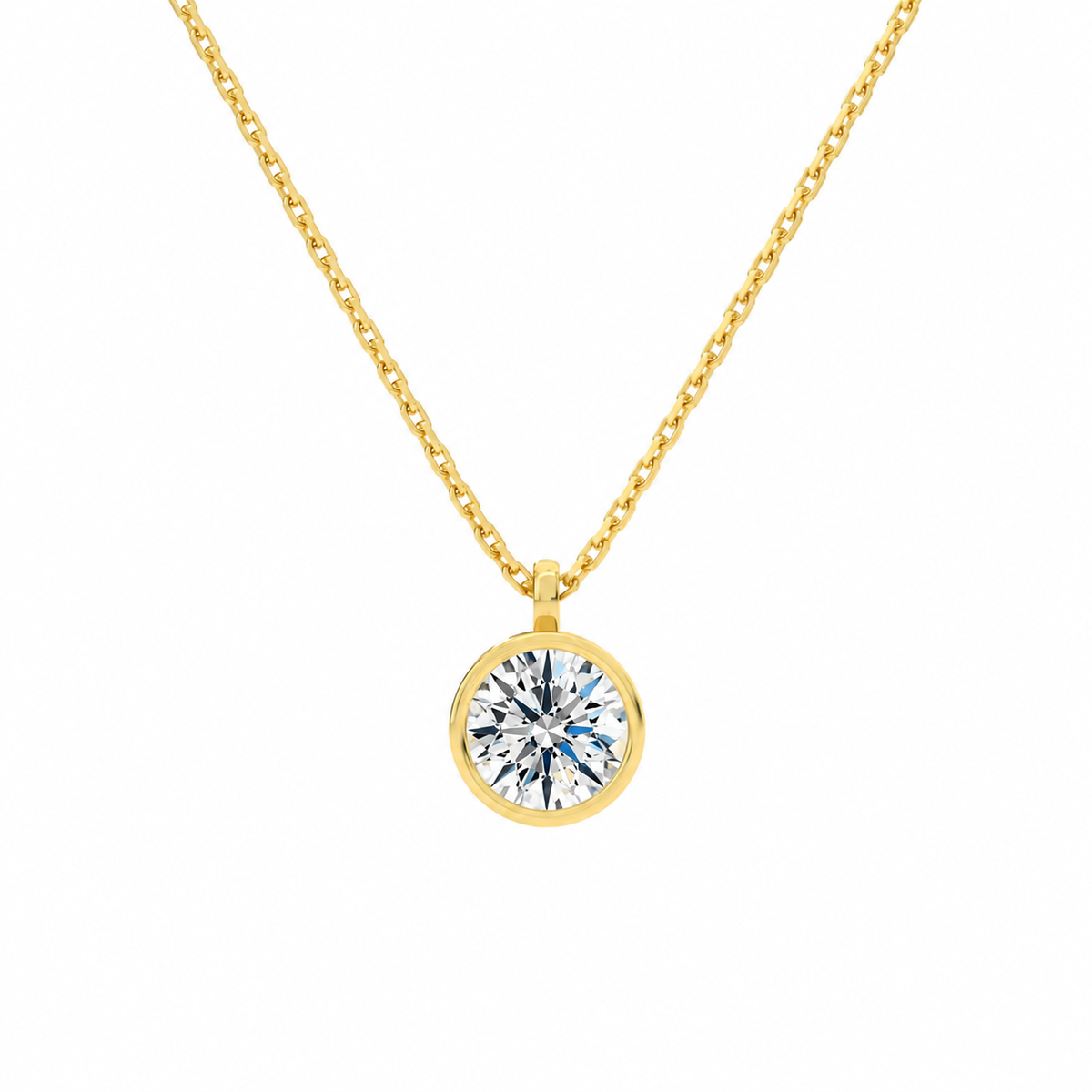 Stellaire Round Bezel Solitaire Lab-Grown Diamond Pendant Necklace in 14K Yellow Gold, front view