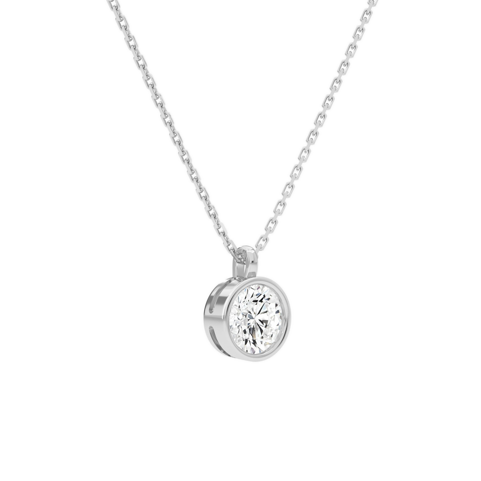 Stellaire Round Bezel Solitaire Diamond Pendant Necklace in 14K White Gold second product view