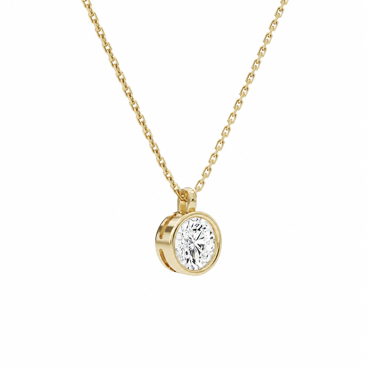 Stellaire Round Bezel Solitaire Diamond Pendant Necklace in 18K Yellow Gold second product view