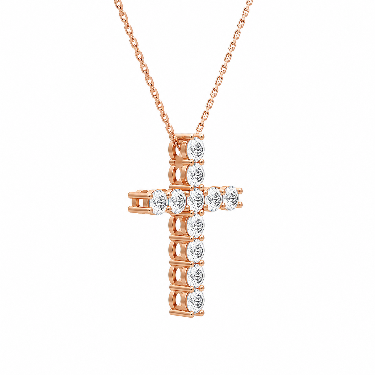 Iris Shared Prong Cross Diamond Necklace in 14K Rose Gold second product view