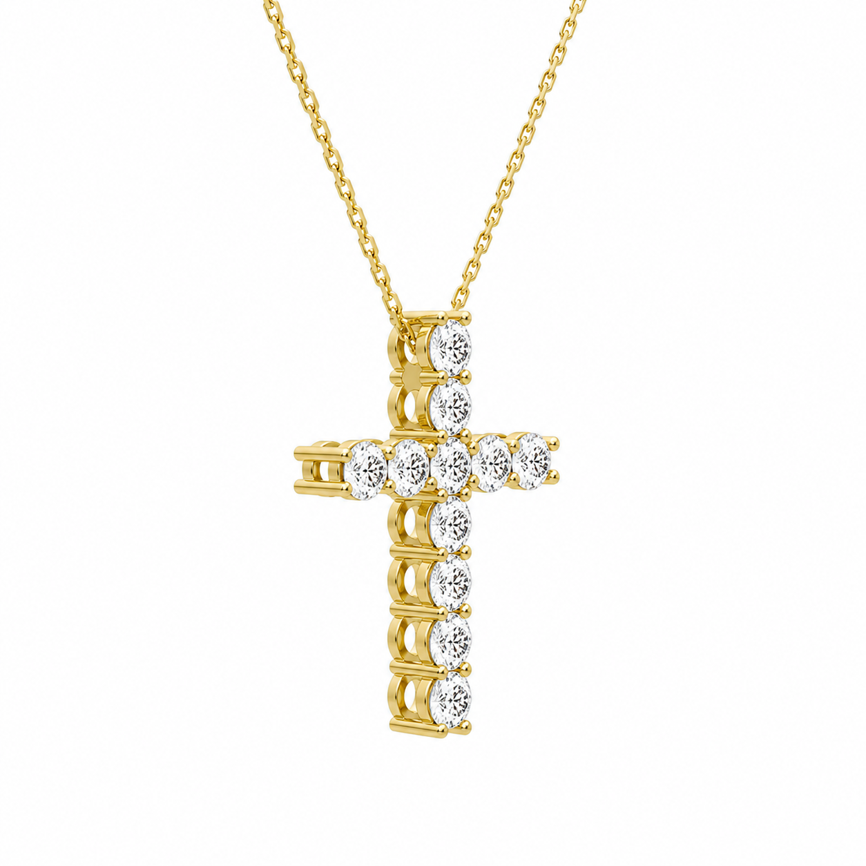 Iris Shared Prong Cross Diamond Necklace in 14K Yellow Gold second product view