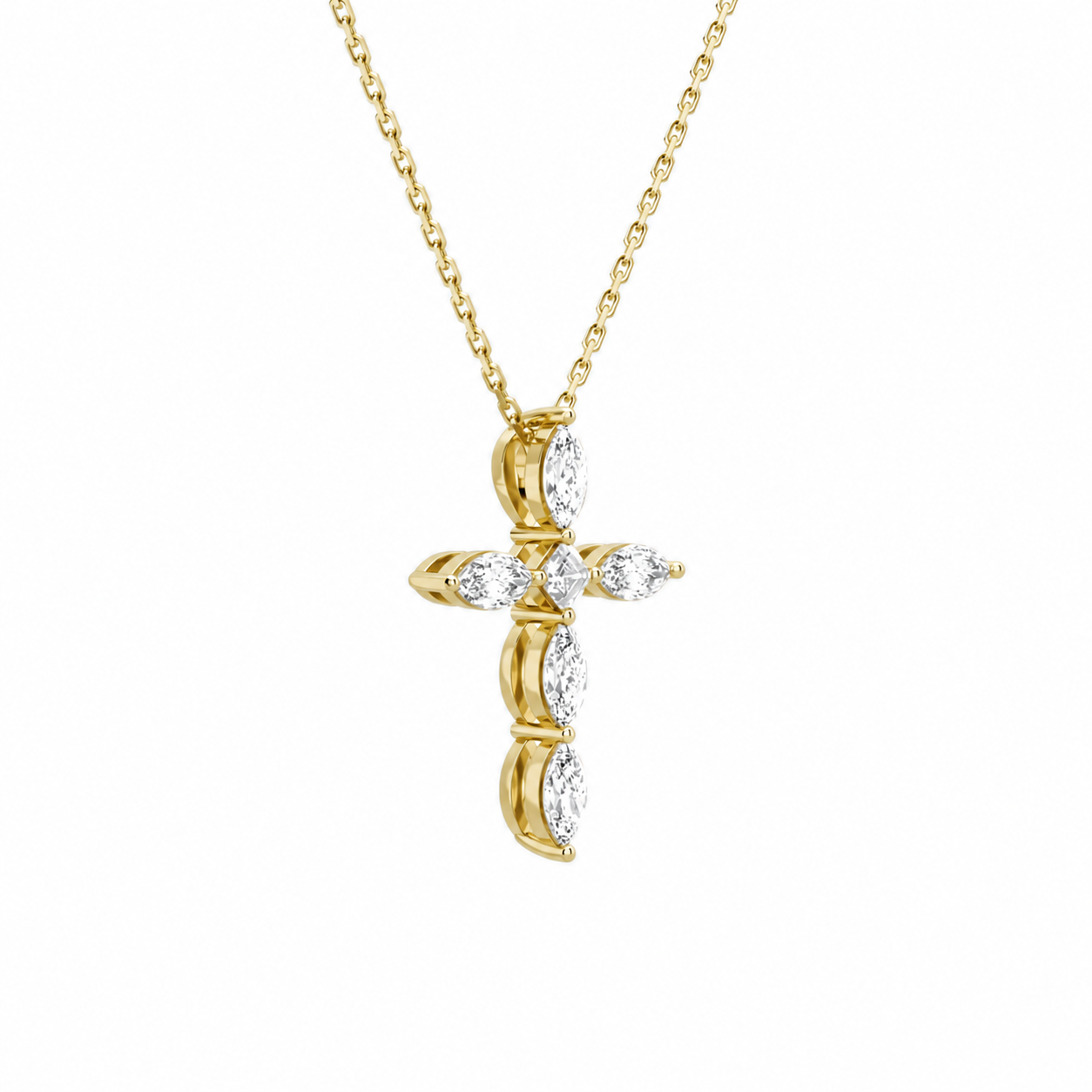 Saphira Cross Diamond Necklace in 14K Yellow Gold second product view