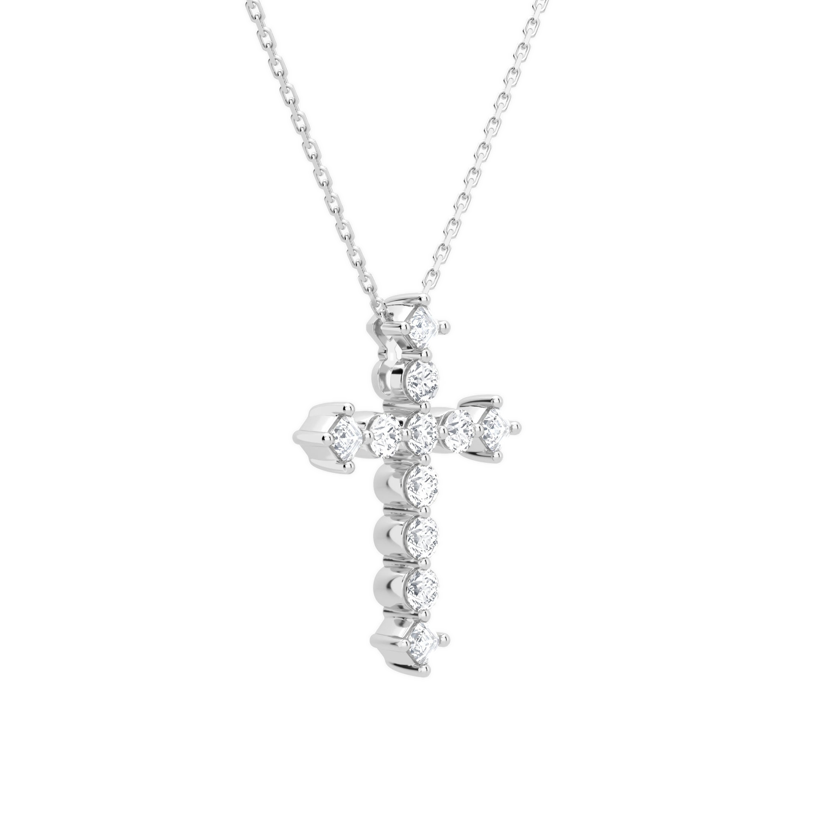Thea Cross Diamond Pendant Necklace in 14K White Gold second product view