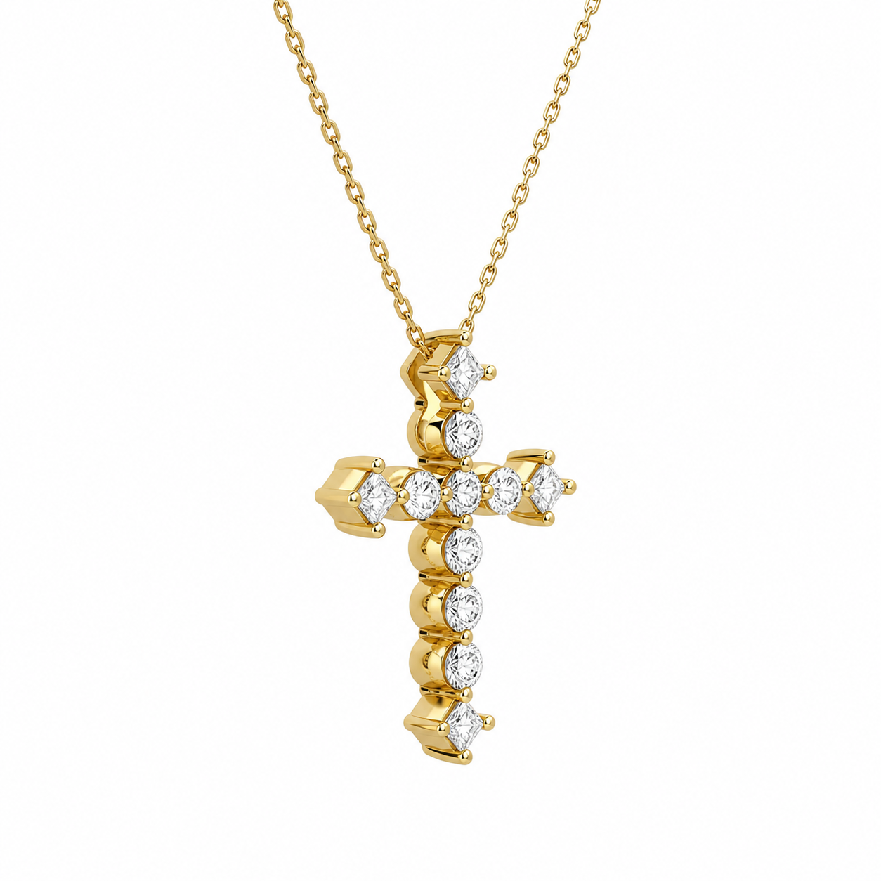 Thea Cross Diamond Pendant Necklace in 14K Yellow Gold second product view