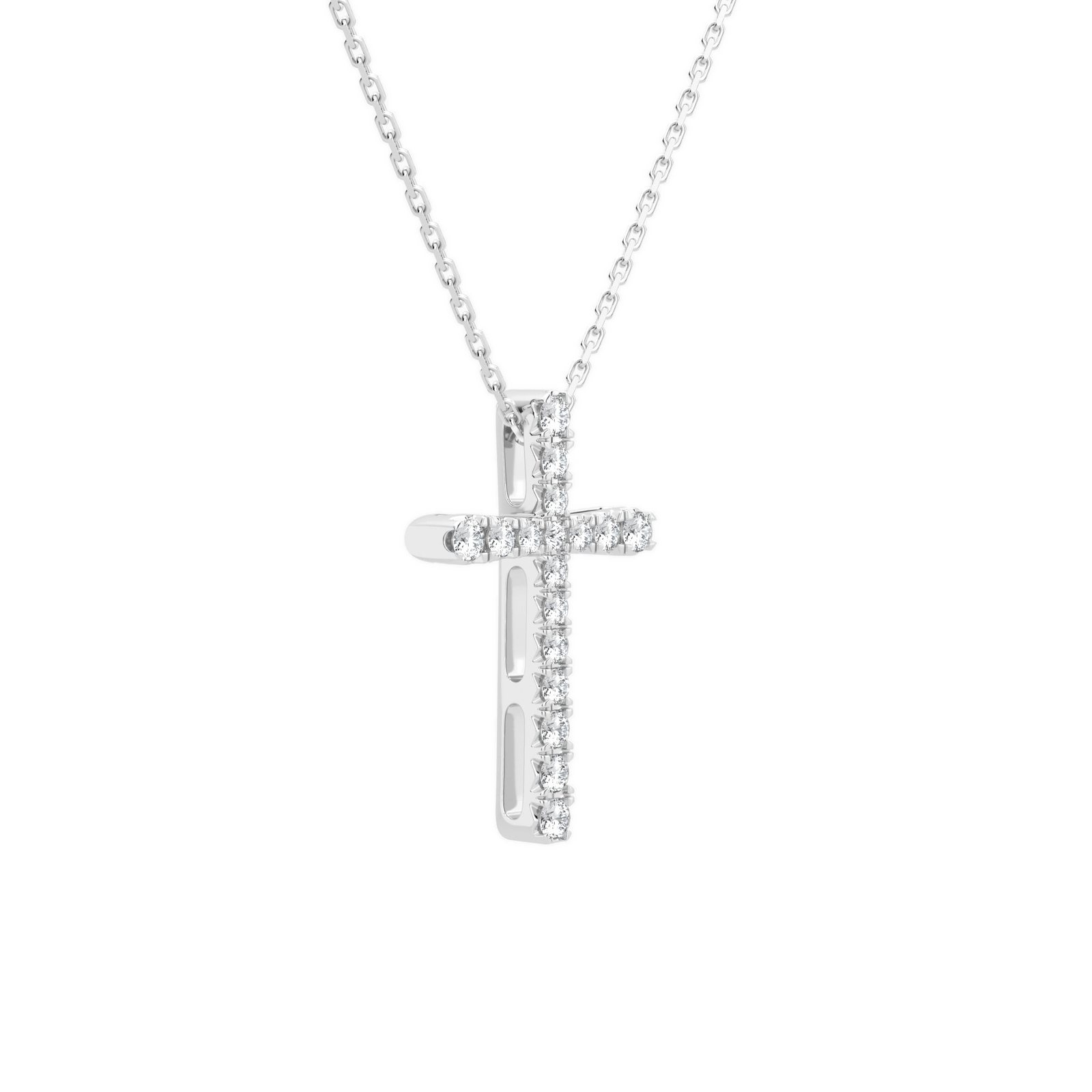 Yara French Pave Cross Diamond Pendant Necklace in 14K White Gold second product view