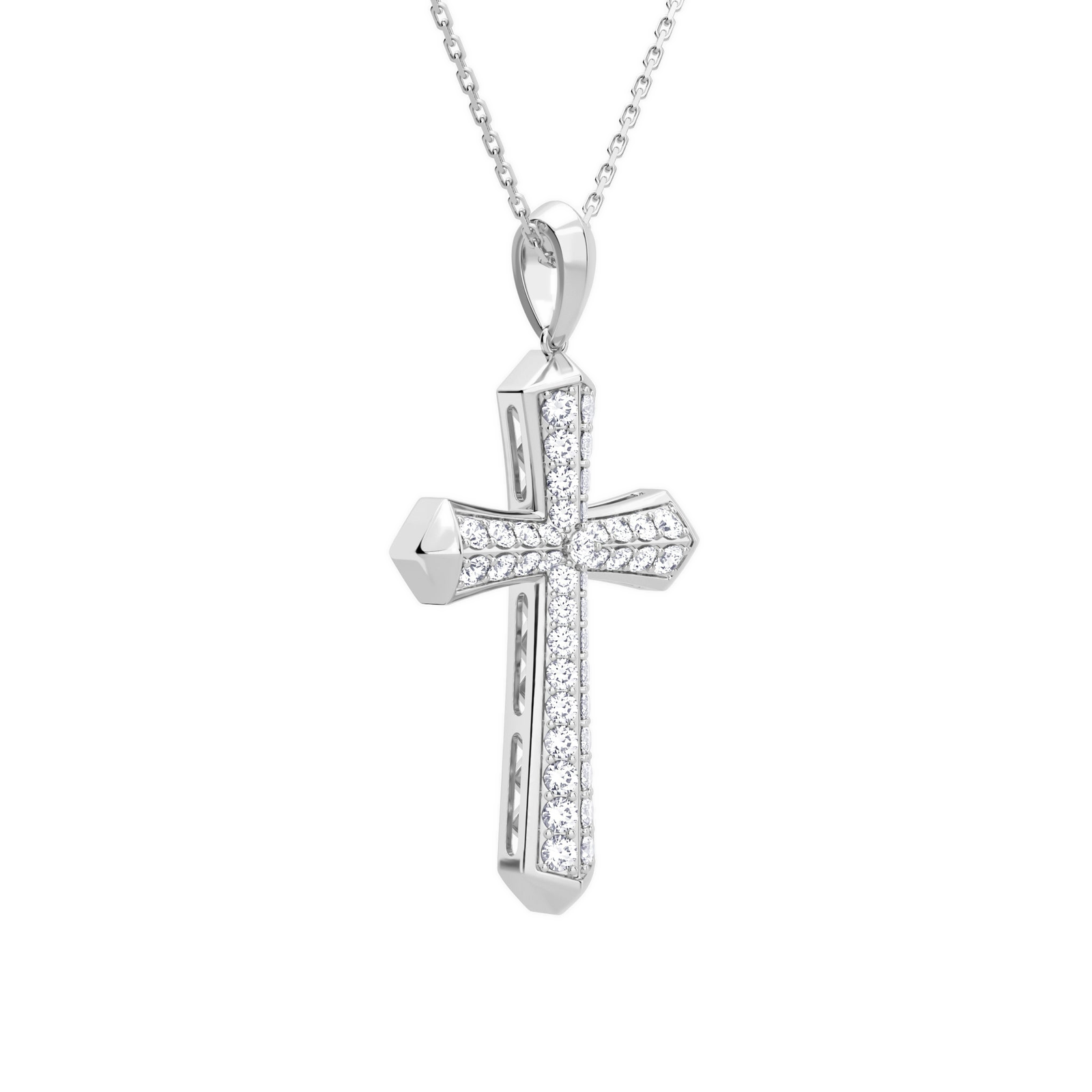 Zelie Flare Edge Cross Diamond Pendant Necklace in 18K White Gold second product view