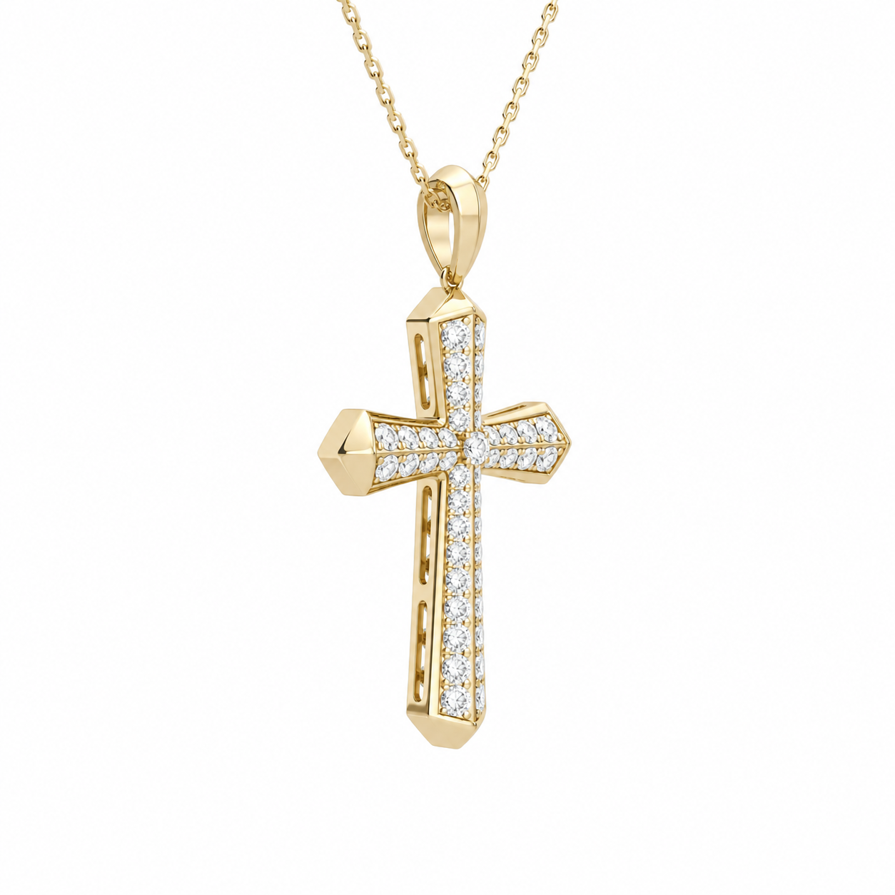 Zelie Flare Edge Cross Diamond Pendant Necklace in 14K Yellow Gold second product view