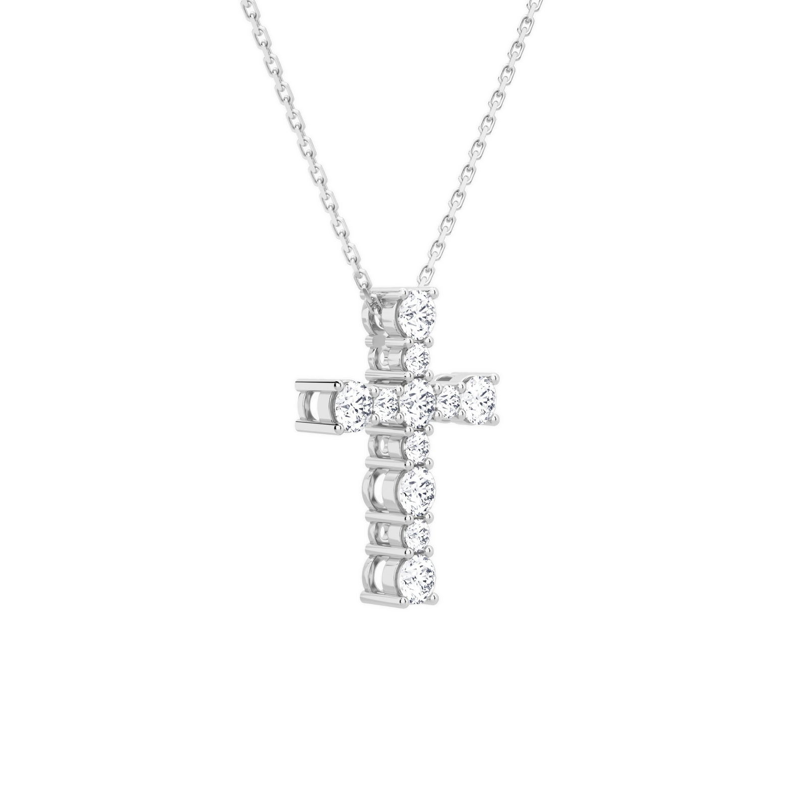 Aurette Prong Cross Diamond Pendant Necklace in 18K White Gold second product view