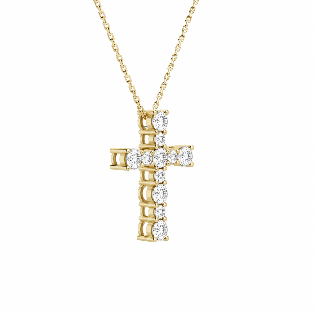 Aurette Prong Cross Diamond Pendant Necklace in 14K Yellow Gold second product view
