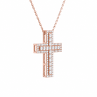 Evora Pave Edge Cross Diamond Pendant Necklace in 14K Rose Gold second product view