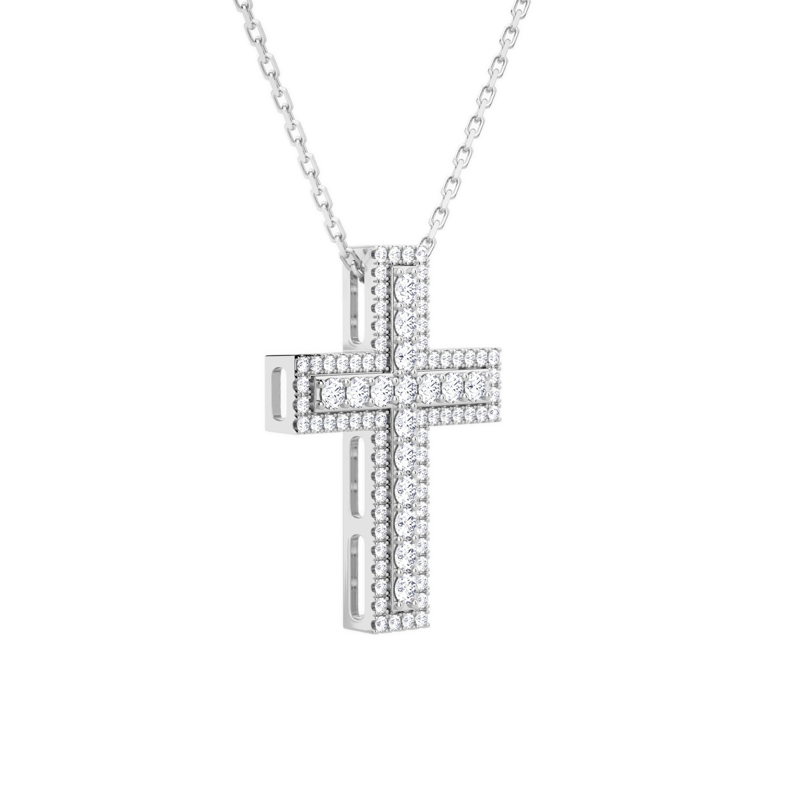 Evora Pave Edge Cross Diamond Pendant Necklace in 18K White Gold second product view