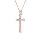 Orienne Tapered Baguette Cross Diamond Pendant Necklace in 14K Rose Gold second product view