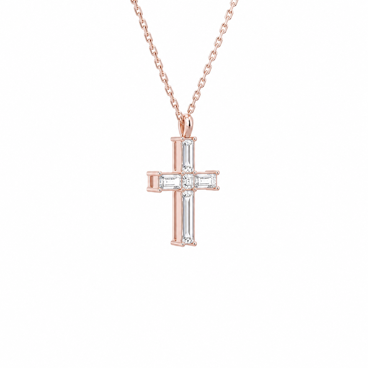 Sora Baguette Cross Diamond Pendant Necklace in 14K Rose Gold second product view