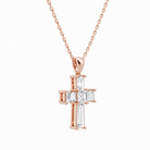 Milena Tapered Baguette Cross Diamond Pendant Necklace in 14K Rose Gold second product view
