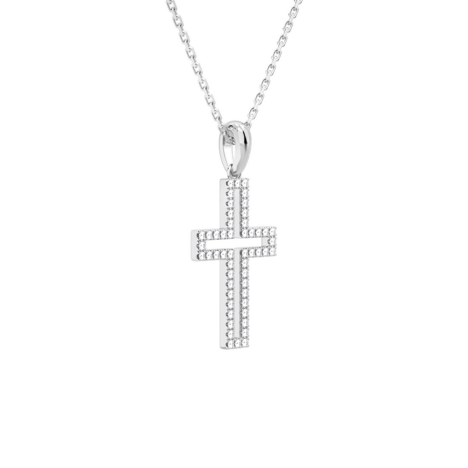 Winslet Classic Open Cross Diamond Pendant Necklace in Platinum second product view