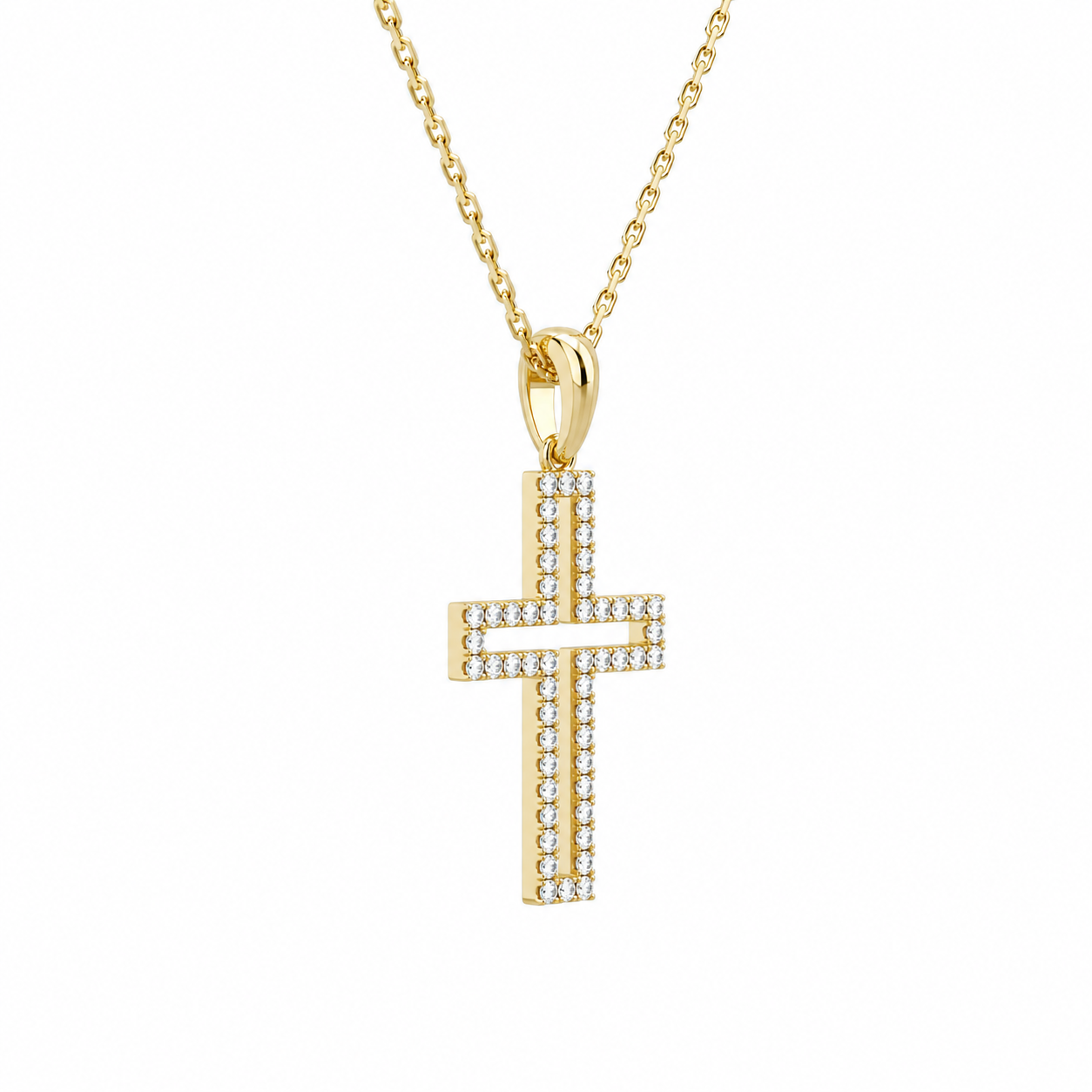 Winslet Classic Open Cross Diamond Pendant Necklace in 18K Yellow Gold second product view
