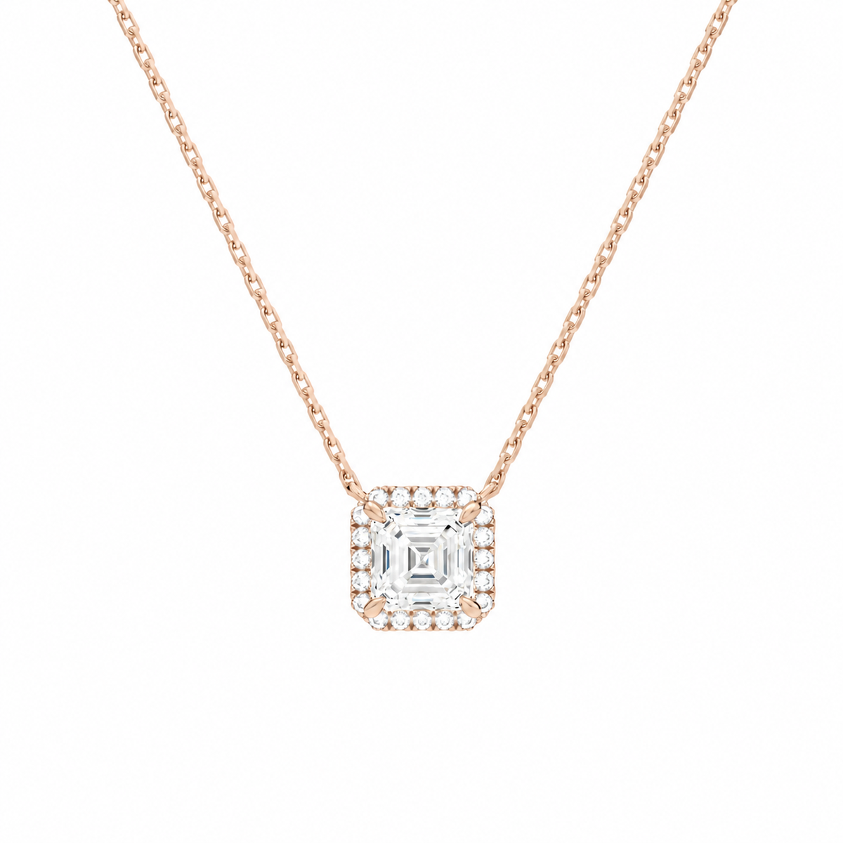 Jessa Asscher Halo Lab-Grown Diamond Necklace in 14K Rose Gold, front view