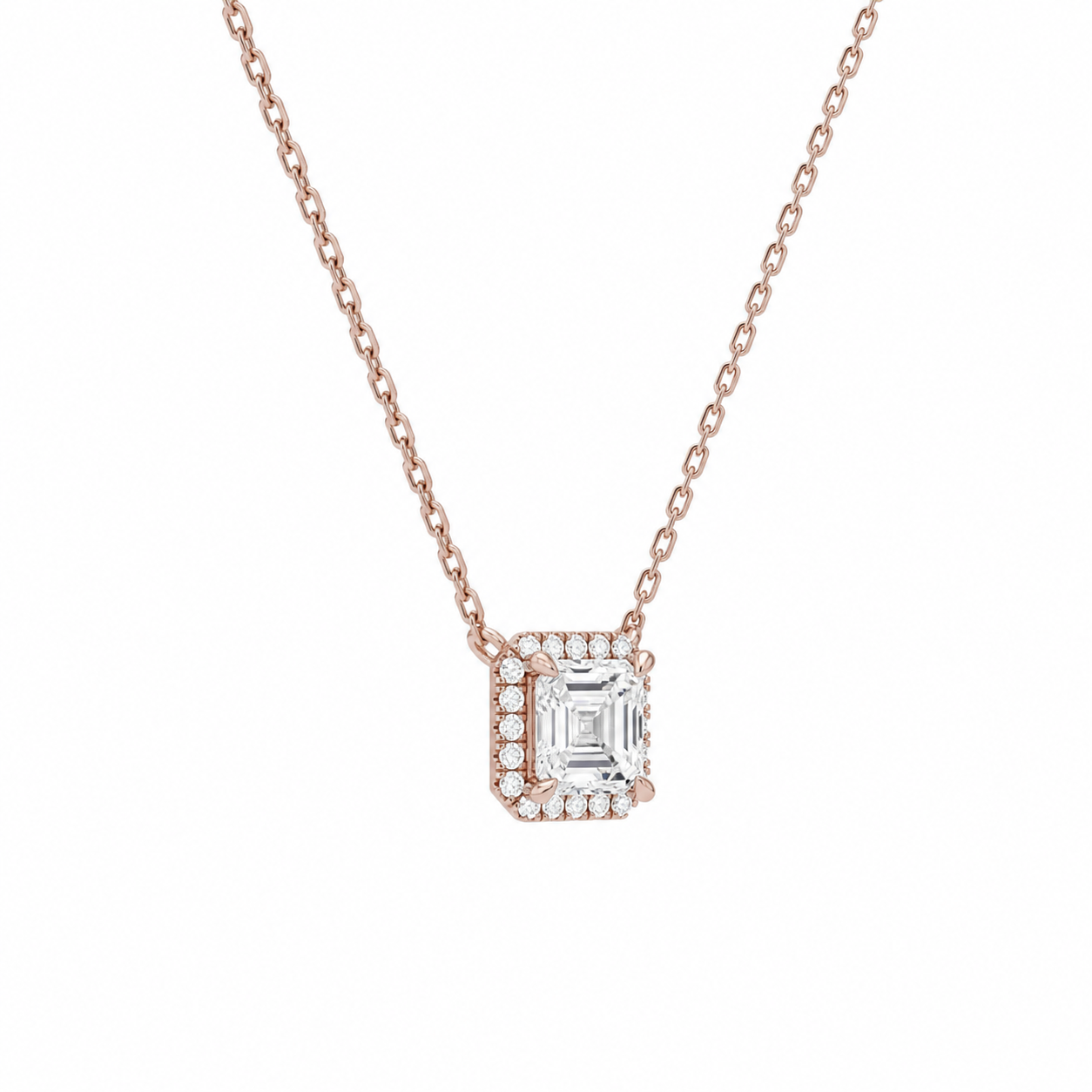Jessa Asscher Halo Diamond Necklace in 14K Rose Gold second product view
