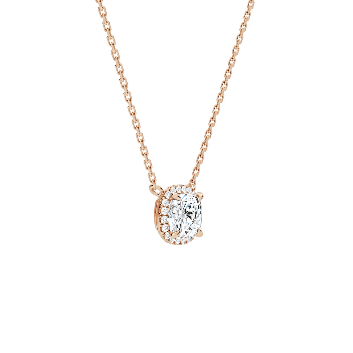 Jessa Cushion Halo Lab-Grown Diamond Necklace in 14K Rose Gold, alternate product view