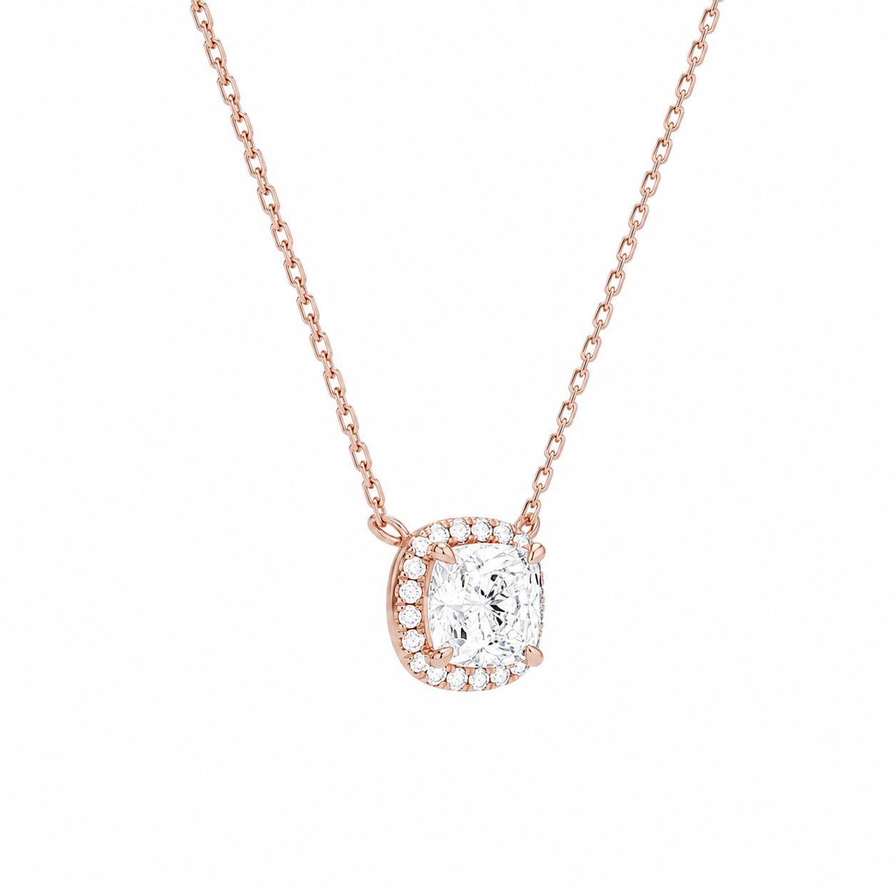 Jessa Cushion Halo Diamond Necklace in 14K Rose Gold second product view