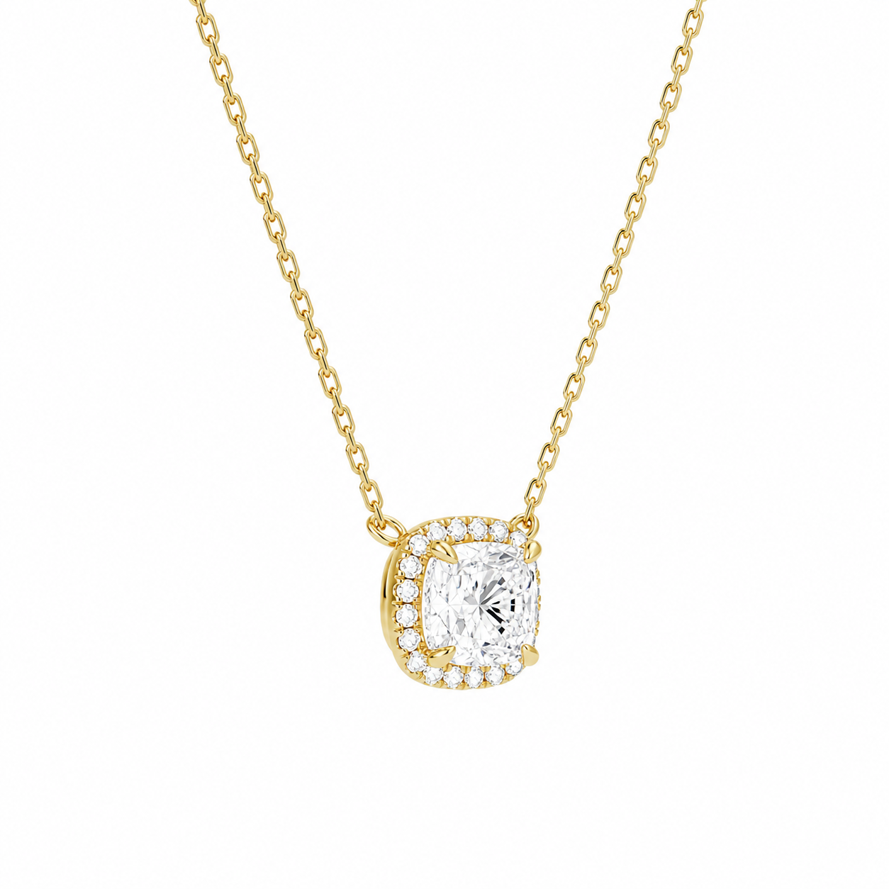 Jessa Cushion Halo Diamond Necklace in 18K Yellow Gold second product view