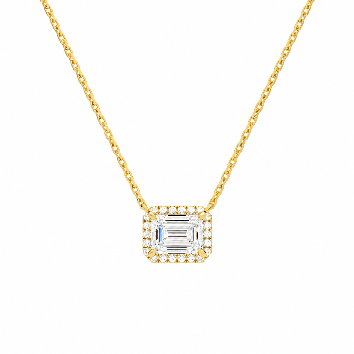 Jessa Emerald Halo Lab-Grown Diamond Necklace in 18K Yellow Gold, front view
