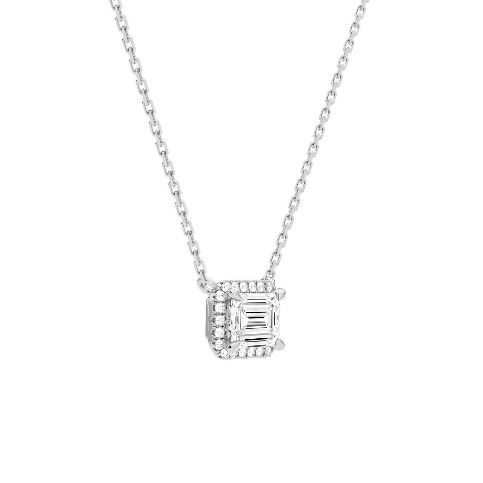 Jessa Emerald Halo Diamond Necklace in 14K White Gold second product view