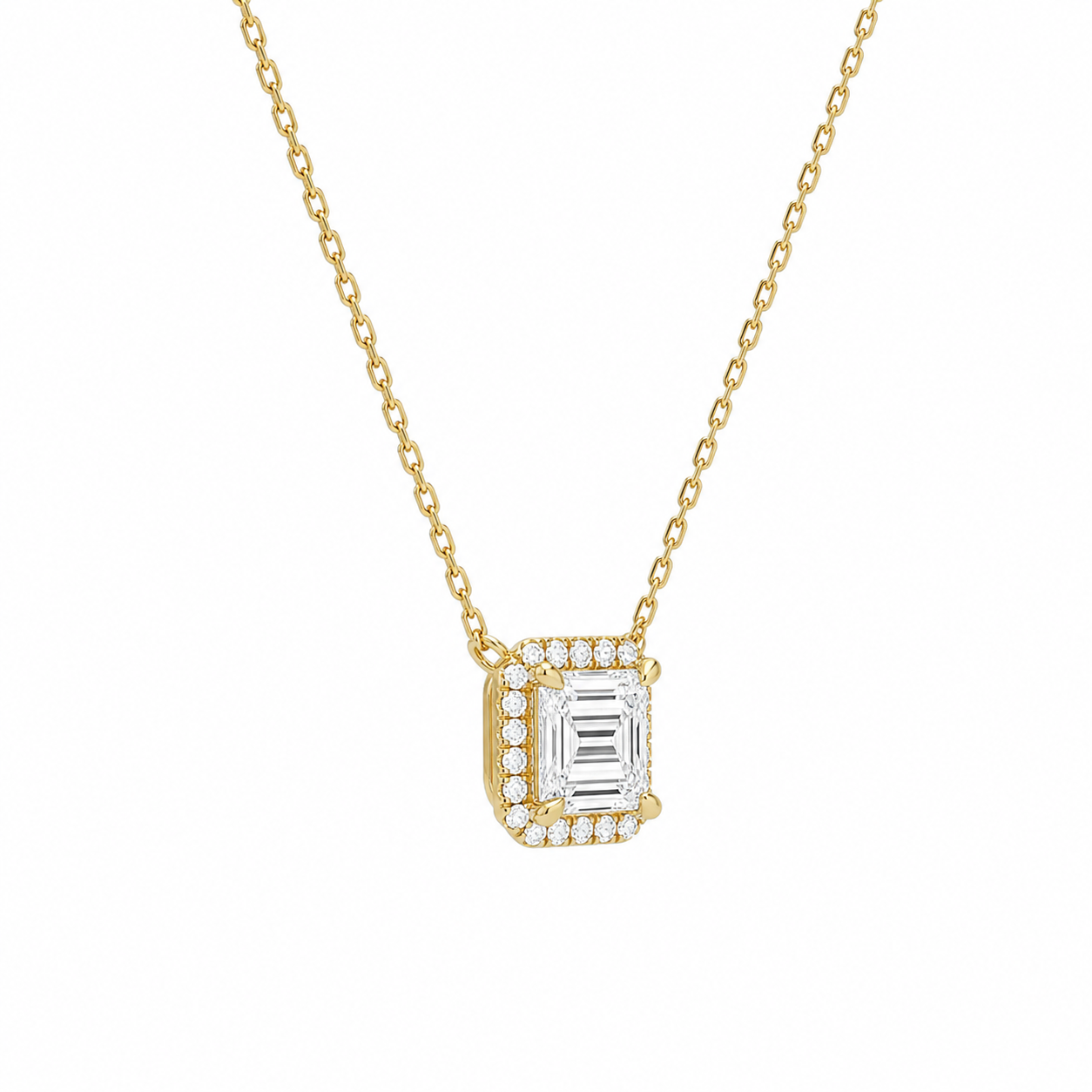 Jessa Emerald Halo Diamond Necklace in 18K Yellow Gold second product view