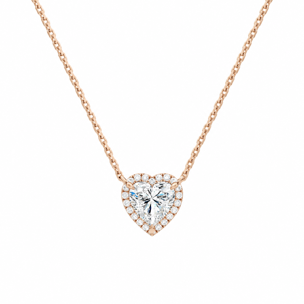 Jessa Heart Halo Lab-Grown Diamond Necklace in 14K Rose Gold, front view