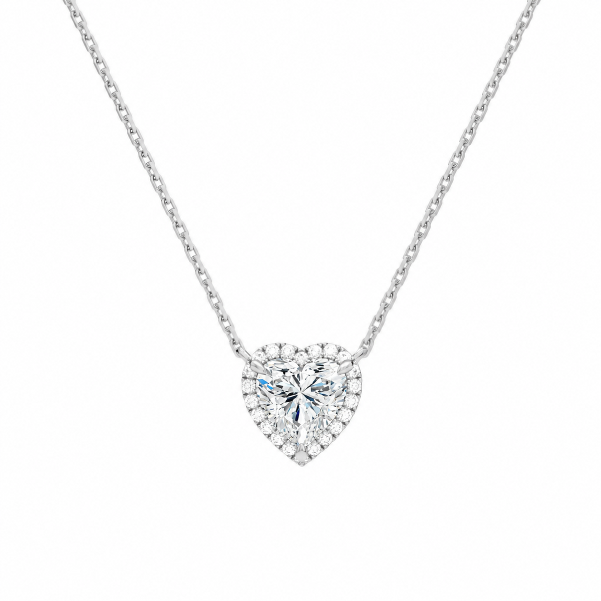 Jessa Heart Halo Lab-Grown Diamond Necklace in 14K White Gold, front view