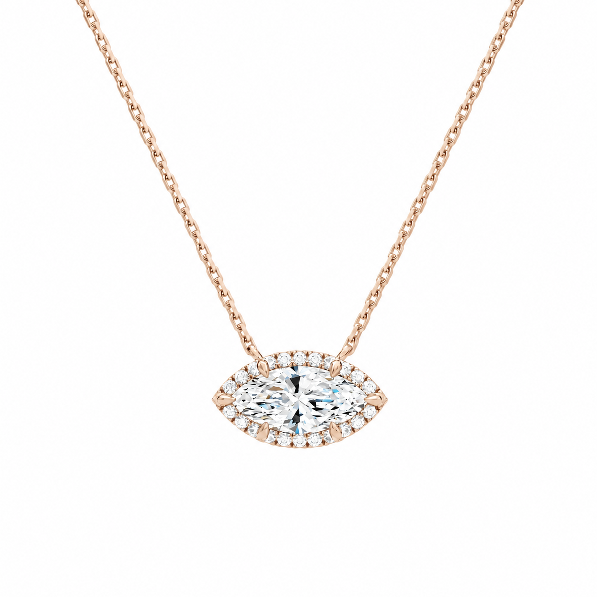 Jessa Marquise Halo Lab-Grown Diamond Necklace in 14K Rose Gold, front view