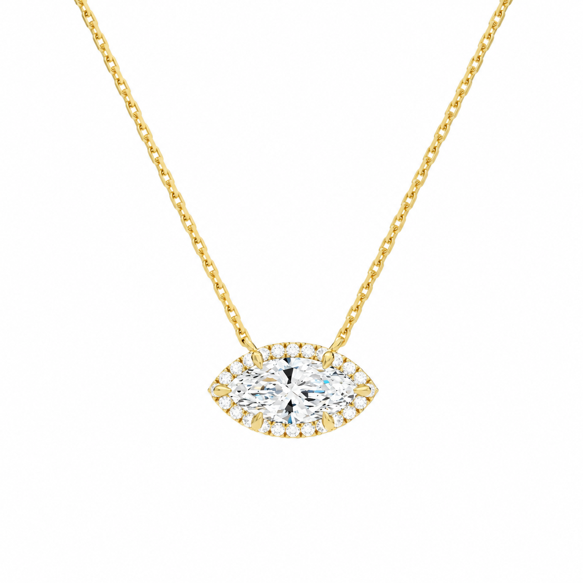 Jessa Marquise Halo Lab-Grown Diamond Necklace in 18K Yellow Gold, front view