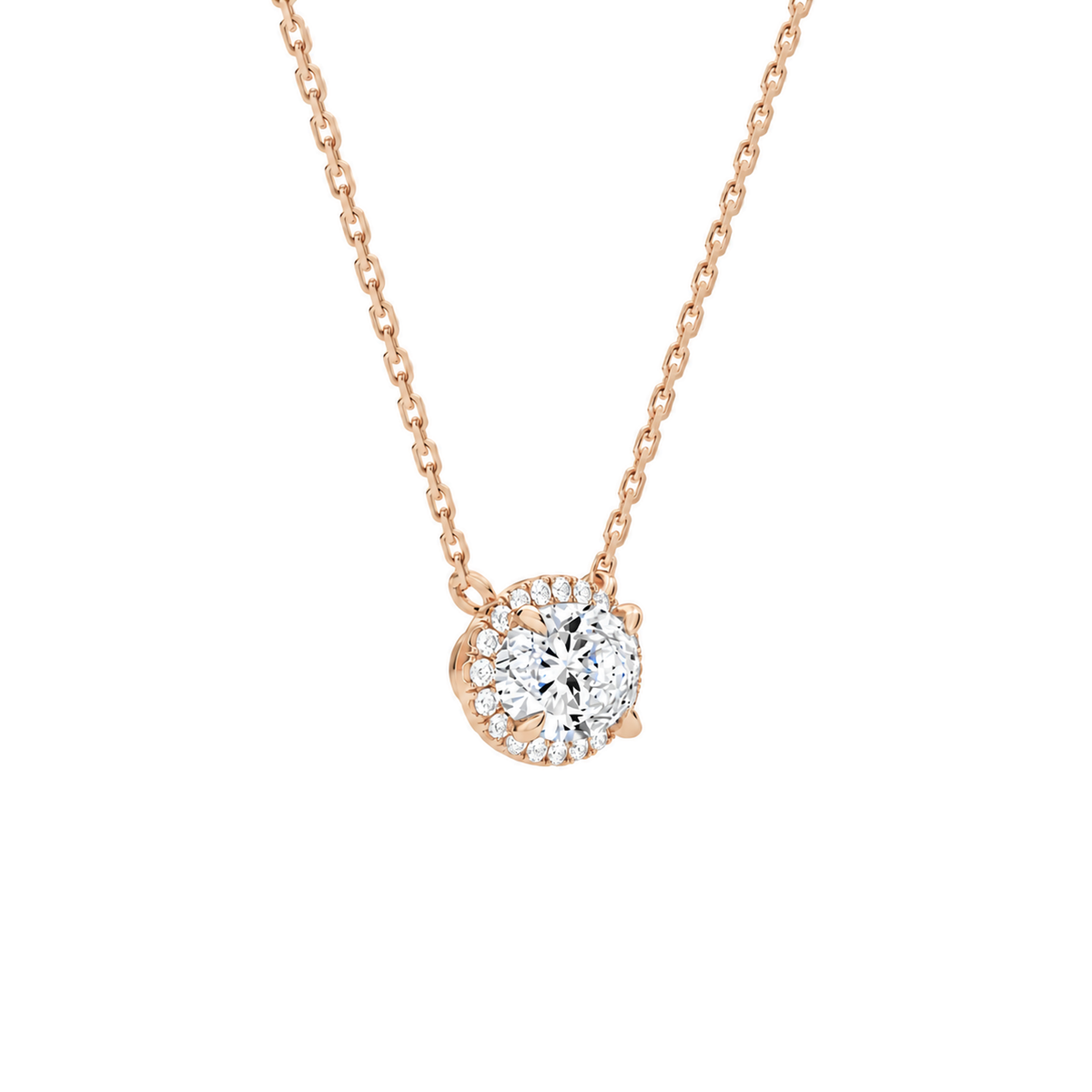 Jessa Oval Halo Lab-Grown Diamond Necklace in 14K Rose Gold, alternate product view