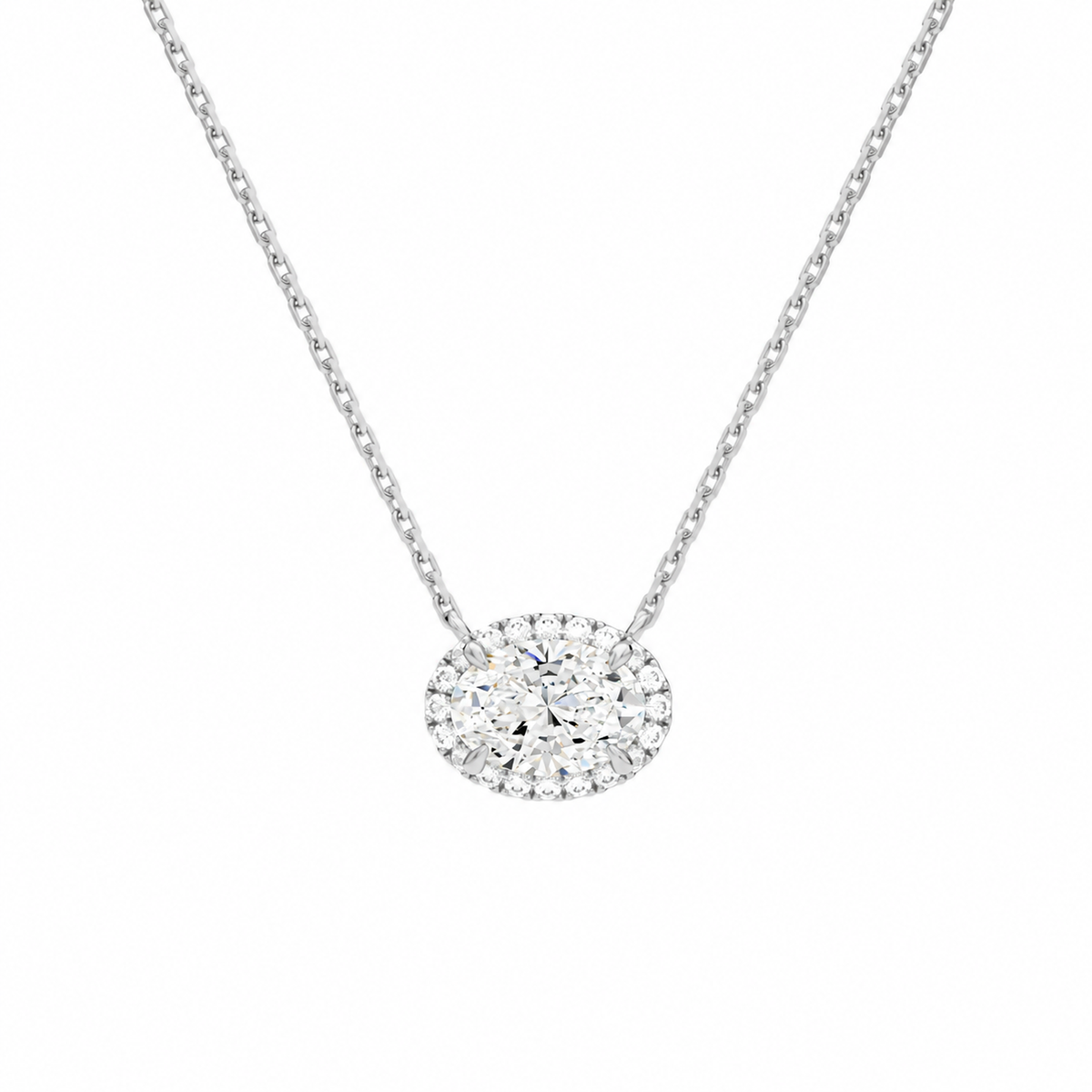 Jessa Oval Halo Lab-Grown Diamond Necklace in 14K White Gold, front view