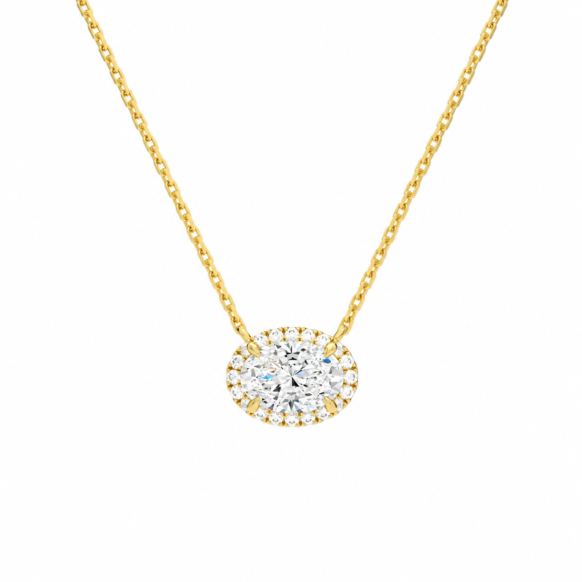 Jessa Oval Halo Lab-Grown Diamond Necklace in 14K Yellow Gold, front view