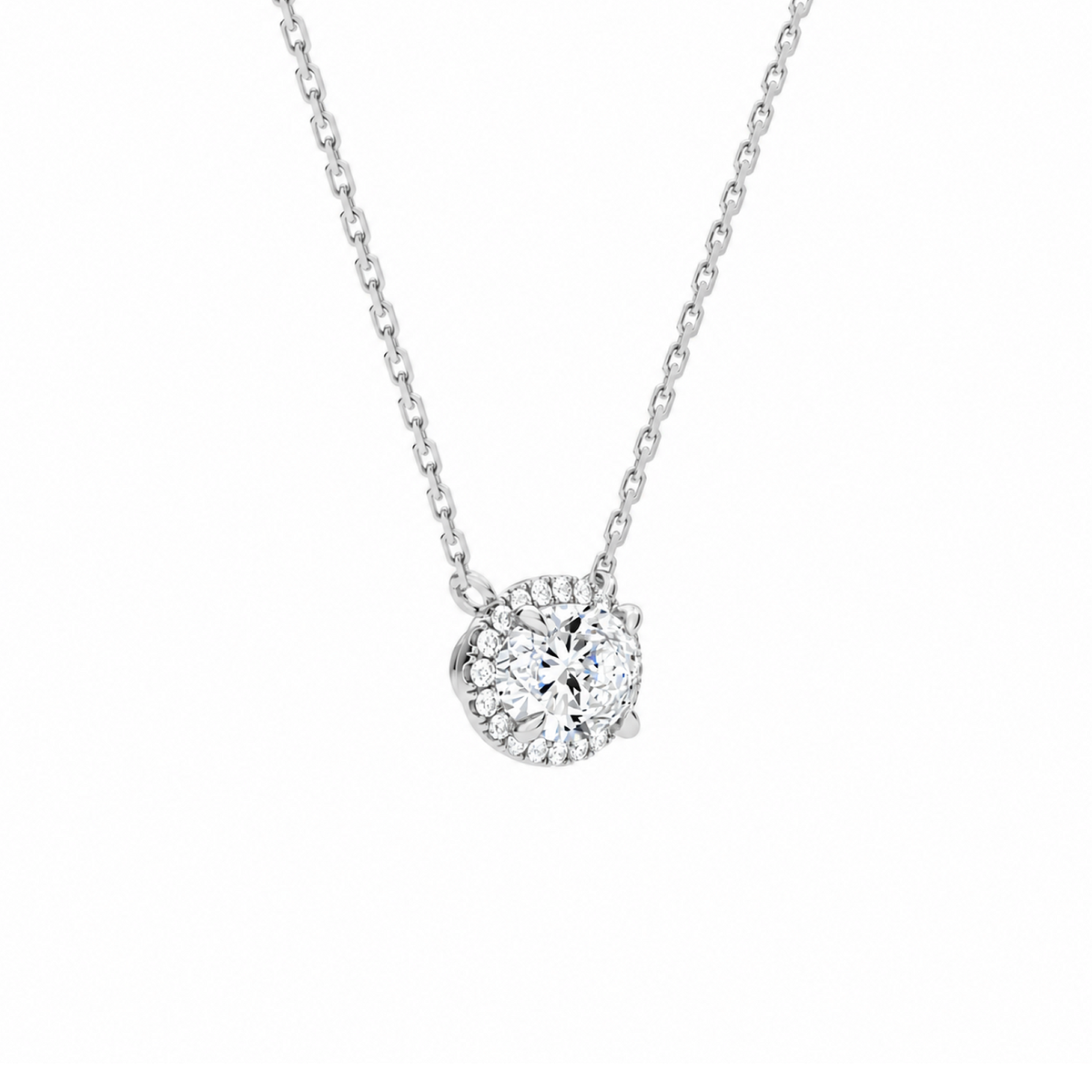 Jessa Oval Halo Lab-Grown Diamond Necklace in Platinum, alternate product view