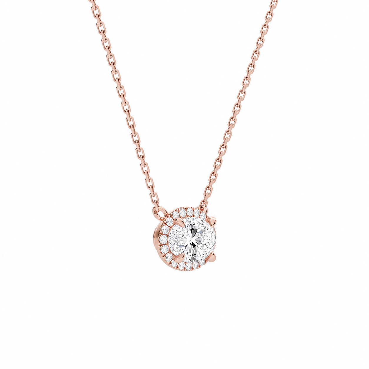 Jessa Oval Halo Diamond Necklace in 14K Rose Gold second product view