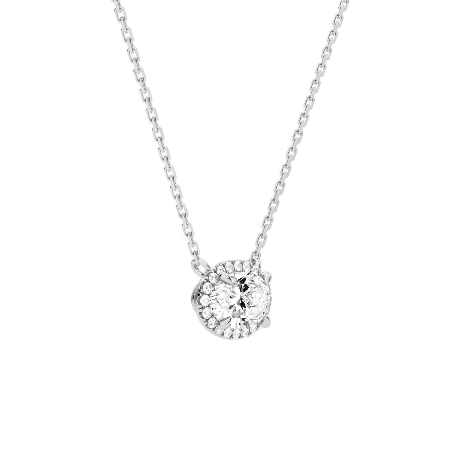 Jessa Oval Halo Diamond Necklace in 14K White Gold second product view