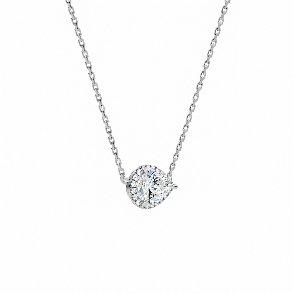 Jessa Pear Halo Lab-Grown Diamond Necklace in 18K White Gold, alternate product view