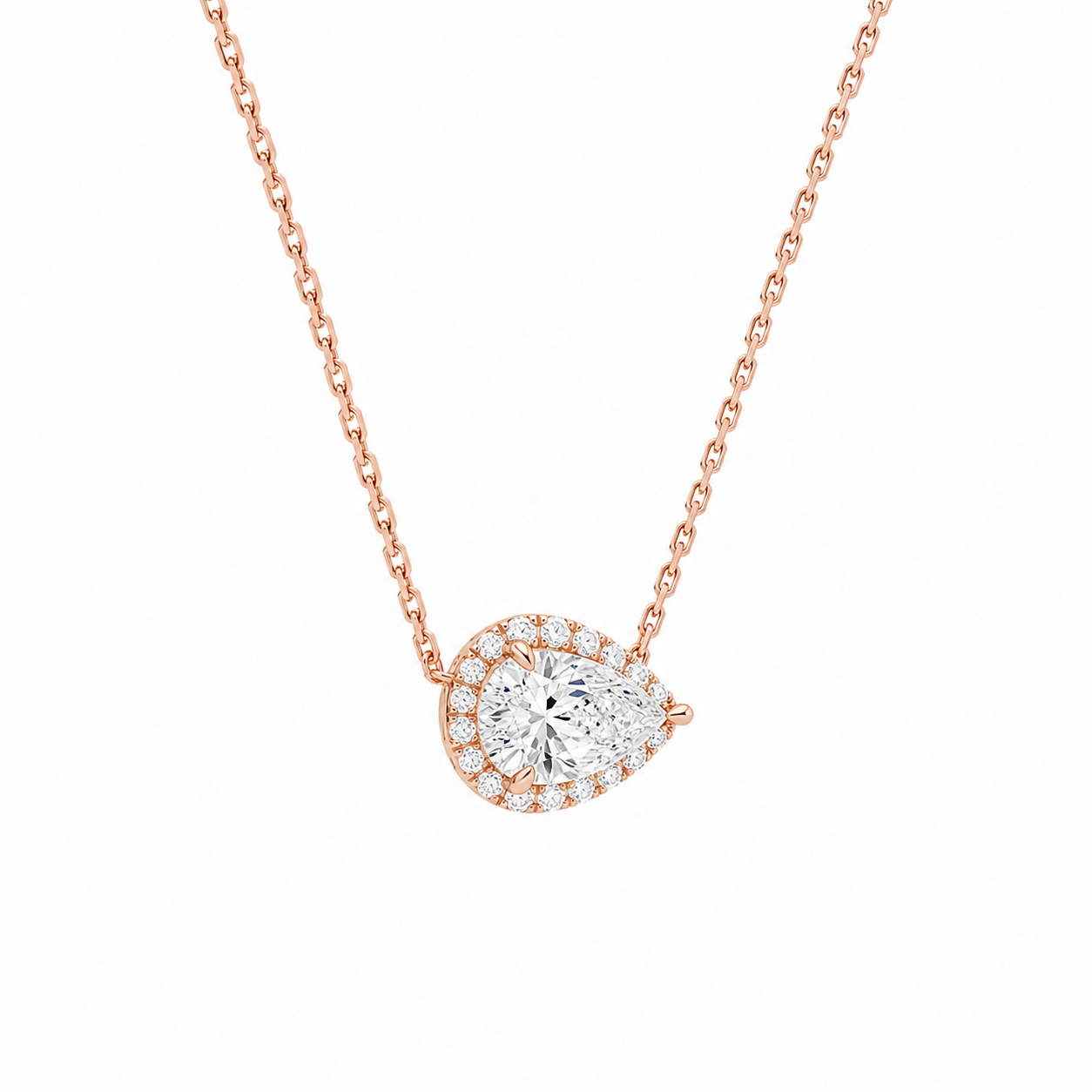 Jessa Pear Halo Diamond Necklace in 14K Rose Gold second product view