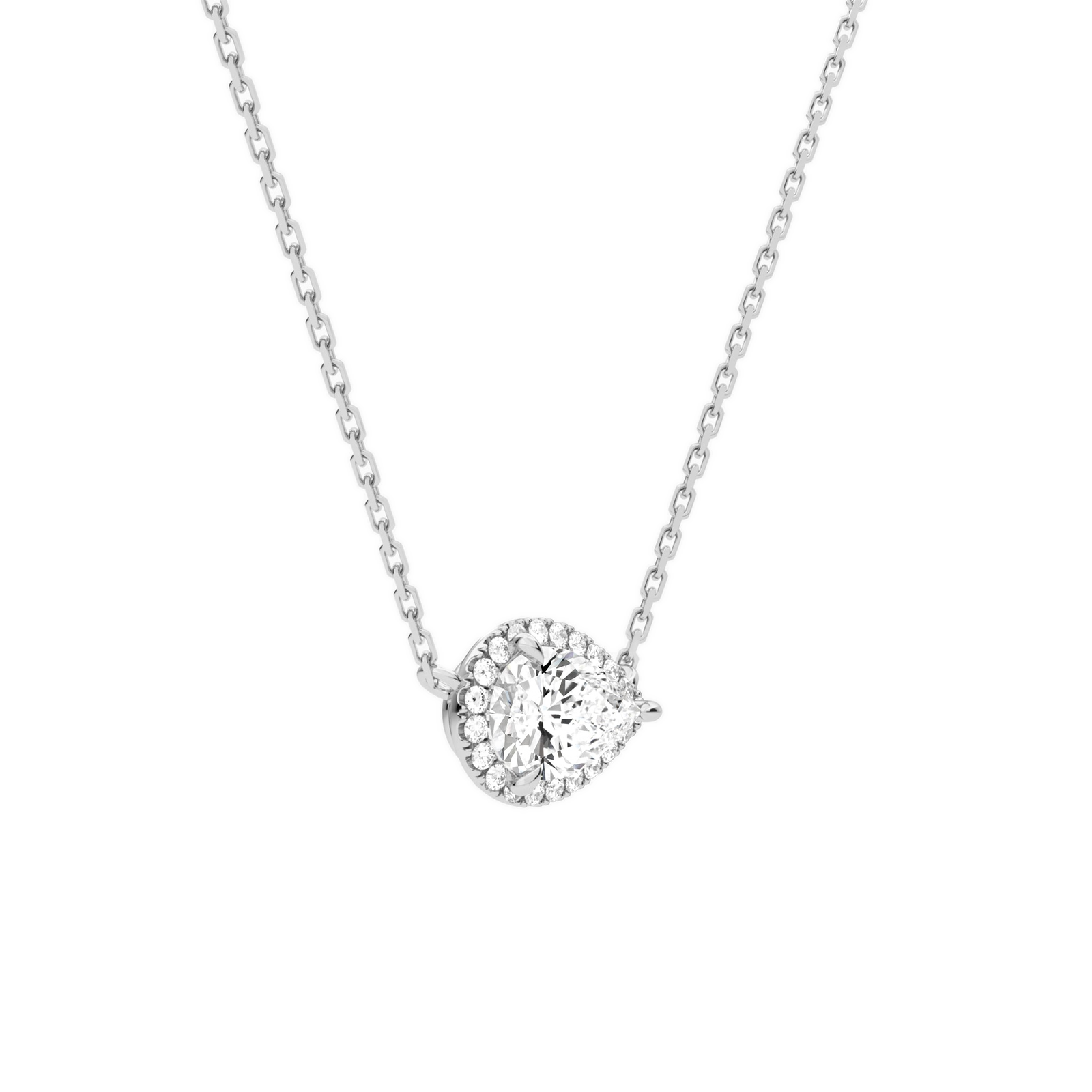 Jessa Pear Halo Diamond Necklace in 18K White Gold second product view